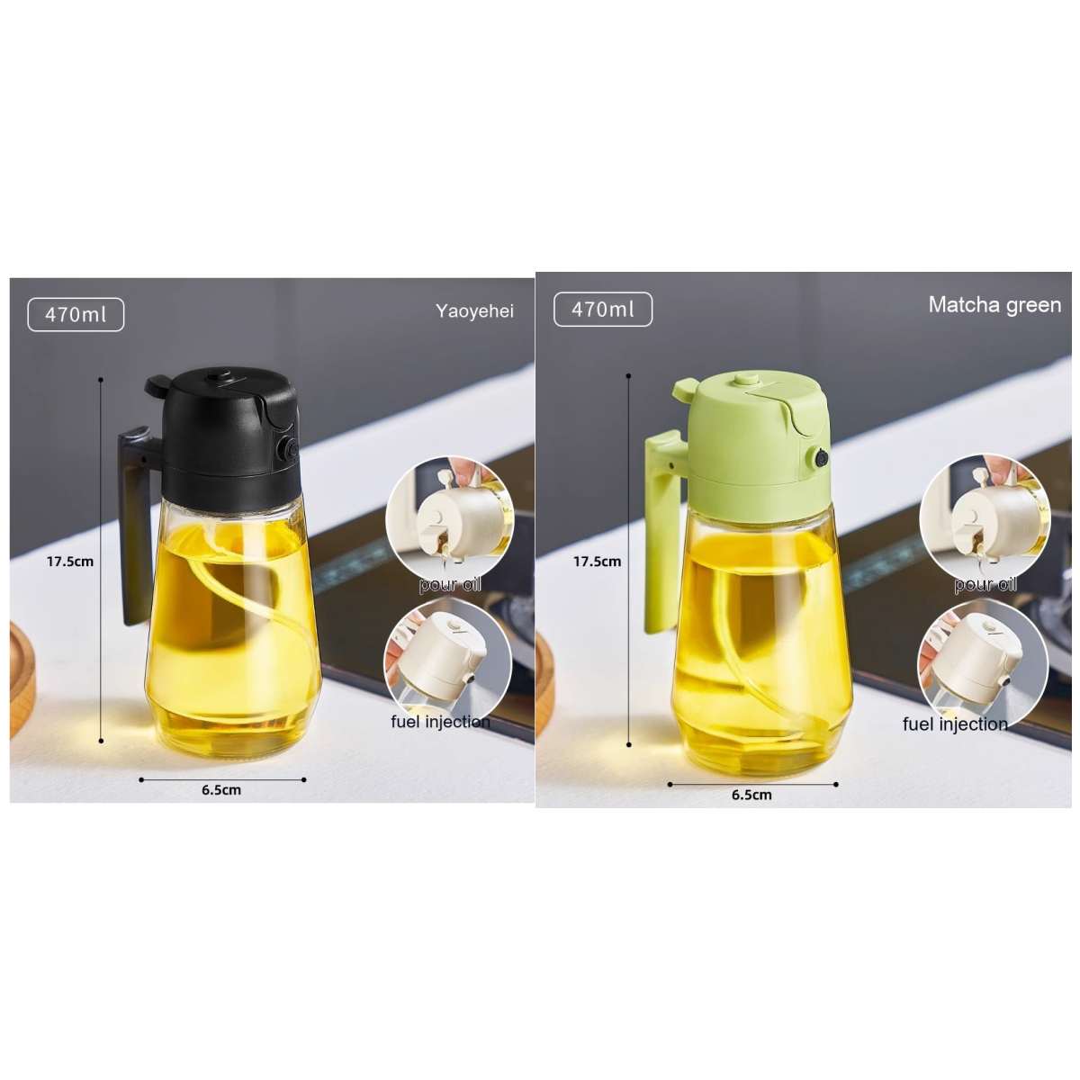 470ML Olive Oil Sprayer Dispenser For Cooking BBQ 2 In 1 Glass Oil Vinegar Soy Sauce Spray Kitchen Oil Bottle For Air Fryer